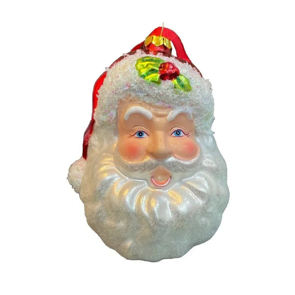 Santa Claus Christmas Holiday Ornament Glass Sparkly Glitter 5 Inch